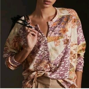 Anthropologie Pilcro Floral Patchwork lightweight sweatshirt